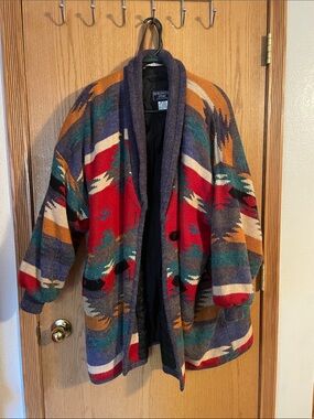 Multicolor Patterned Trench Coat - Shawl Collar. So warm and comfy!